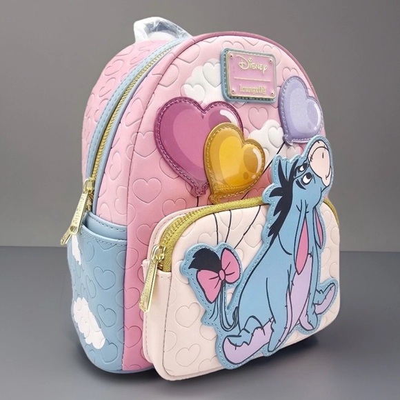 NEW Loungefly Disney Winnie the Pooh EEYORE Hearts Balloons Pink Backpack Bag - Picture 3 of 7